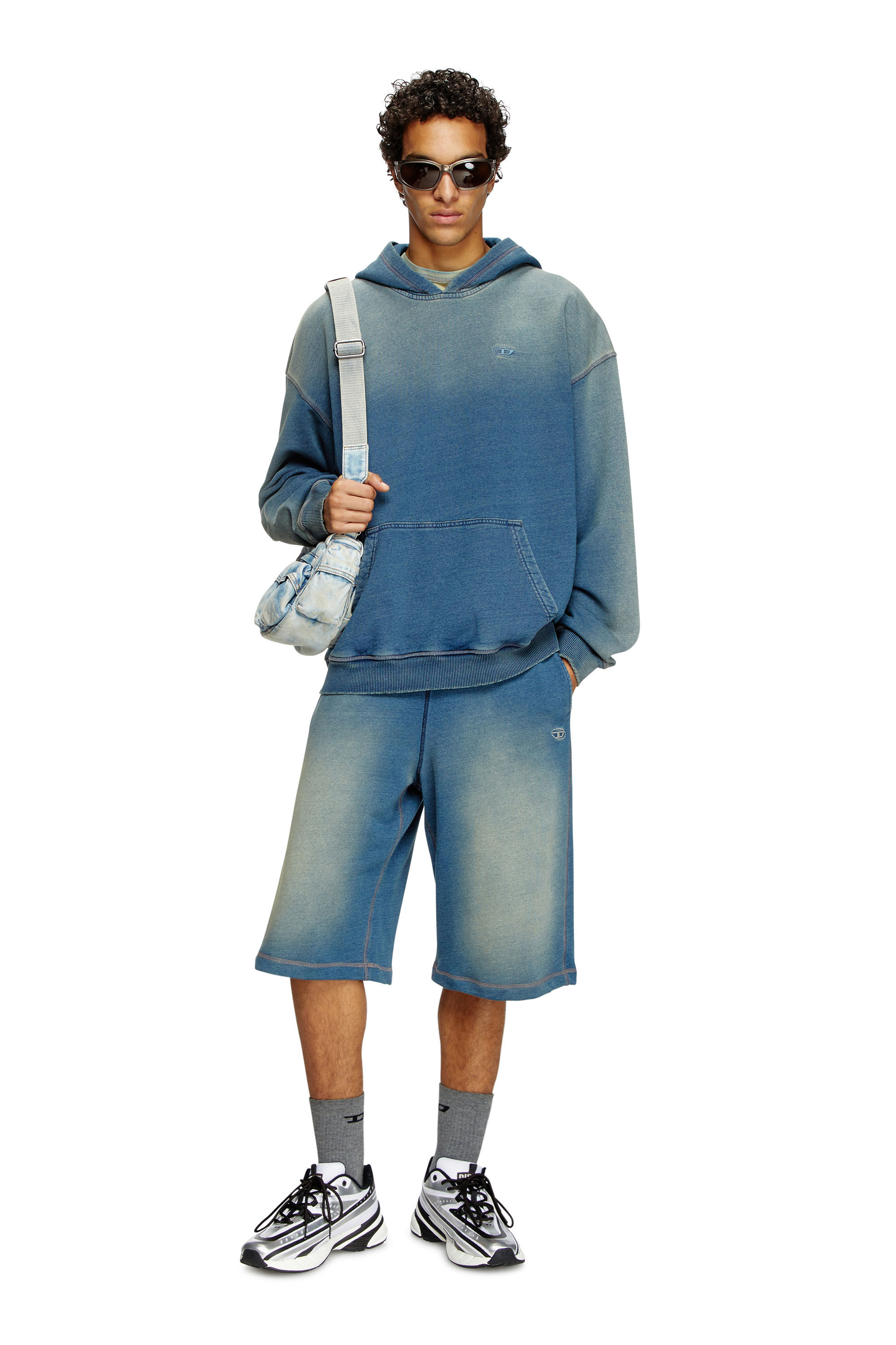 Diesel - S-BOXT-HOOD-R6, Herren Verblasster Hoodie mit Logo-Stickerei in Blau - 1