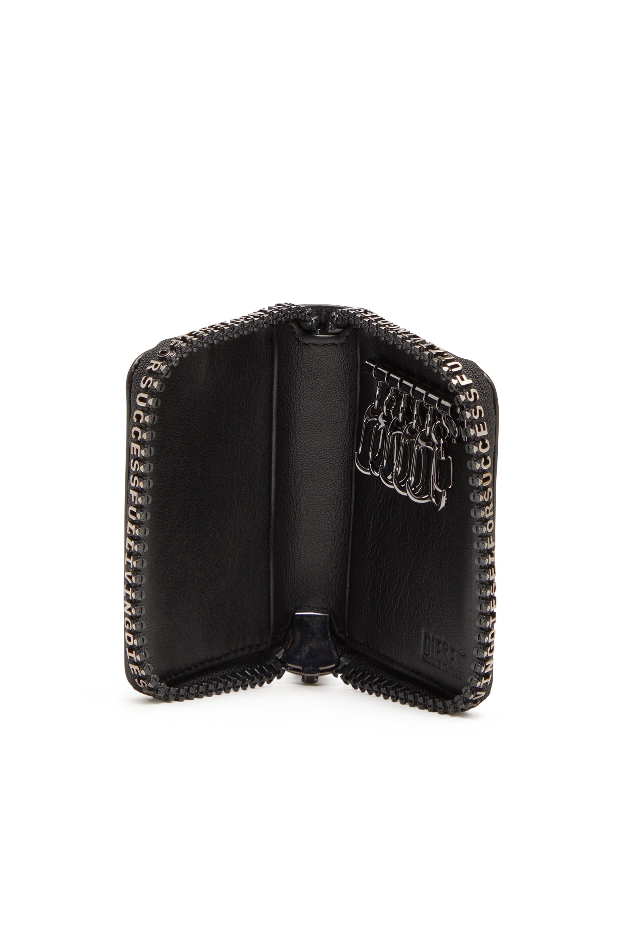 Diesel - ZIP-D KEY HOLDER 6, Herren Schlüsseletui aus Leder mit Logo-Reißverschluss in Schwarz - 3