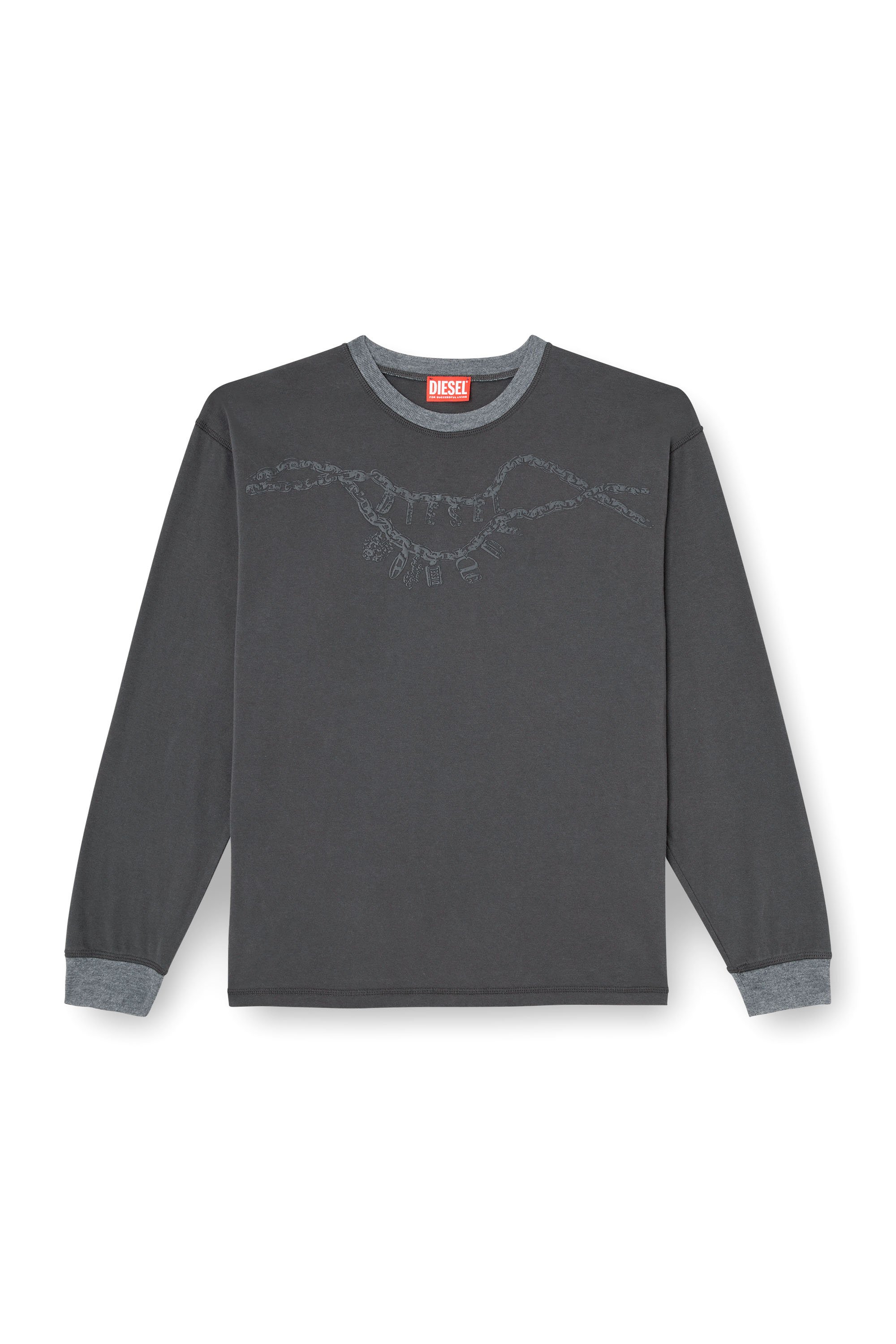Diesel - T-BOXT-LS-HOSHI, Unisex's Long-sleeve T-shirt with charm necklace print in Dark grey - 3