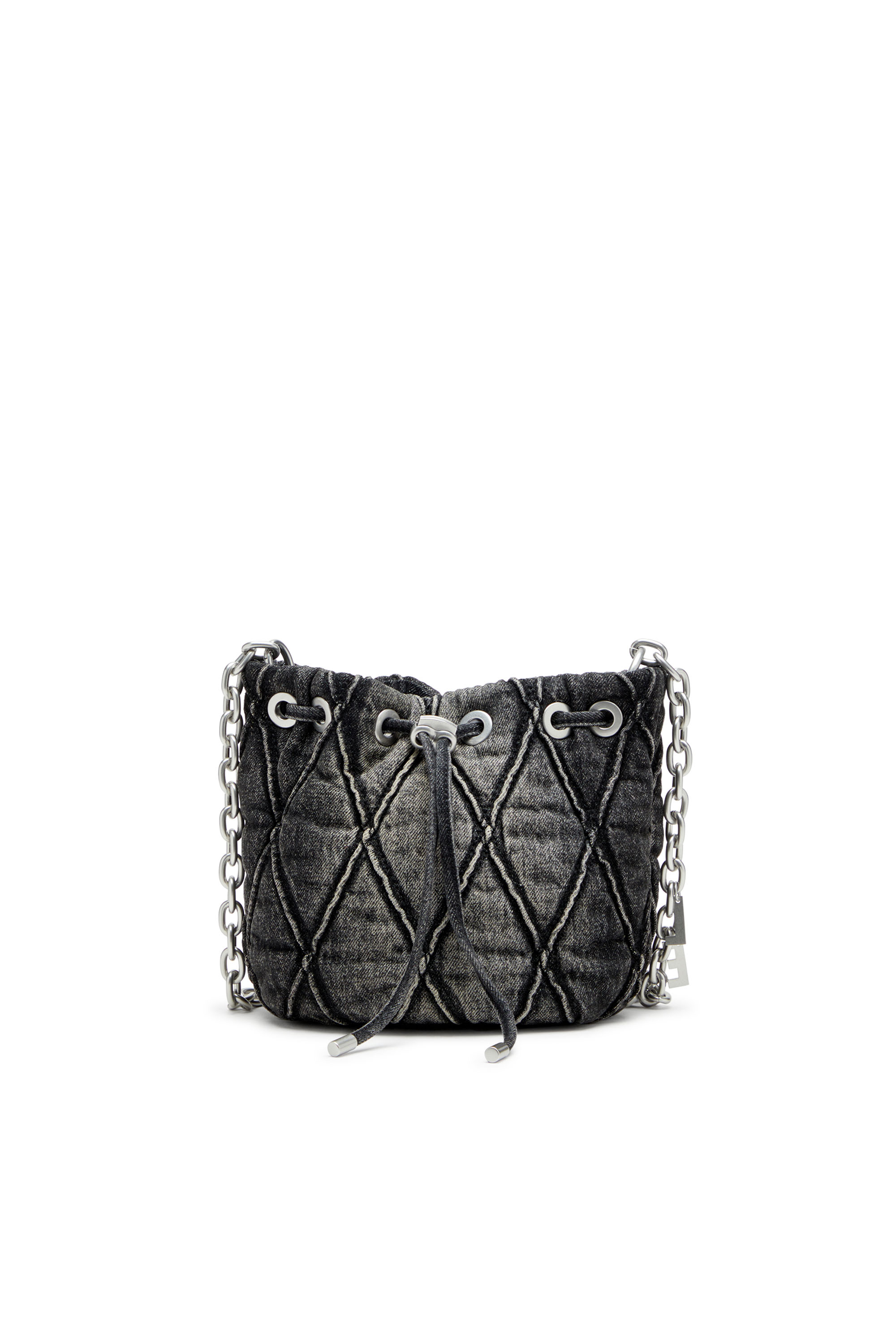 Diesel - CHARM-D BUCKET S, Damen Charm-D S-Mini-Beuteltasche aus behandeltem, gestepptem Denim in Schwarz - 1