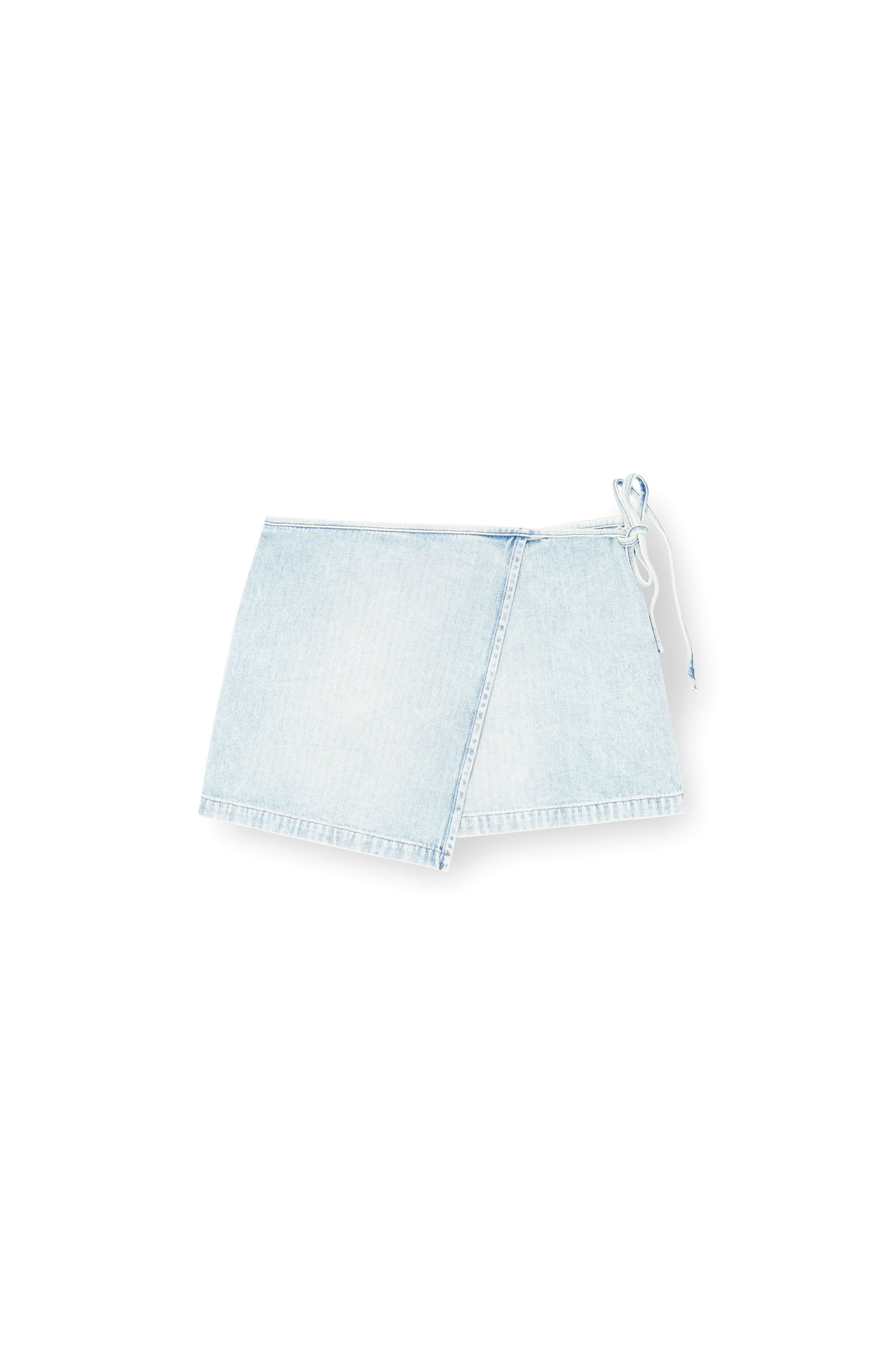 Diesel - DE-LEM-MINI, Damen Kurzer Wickel-Rock aus Fischgrät-Denim in Hellblau - 3